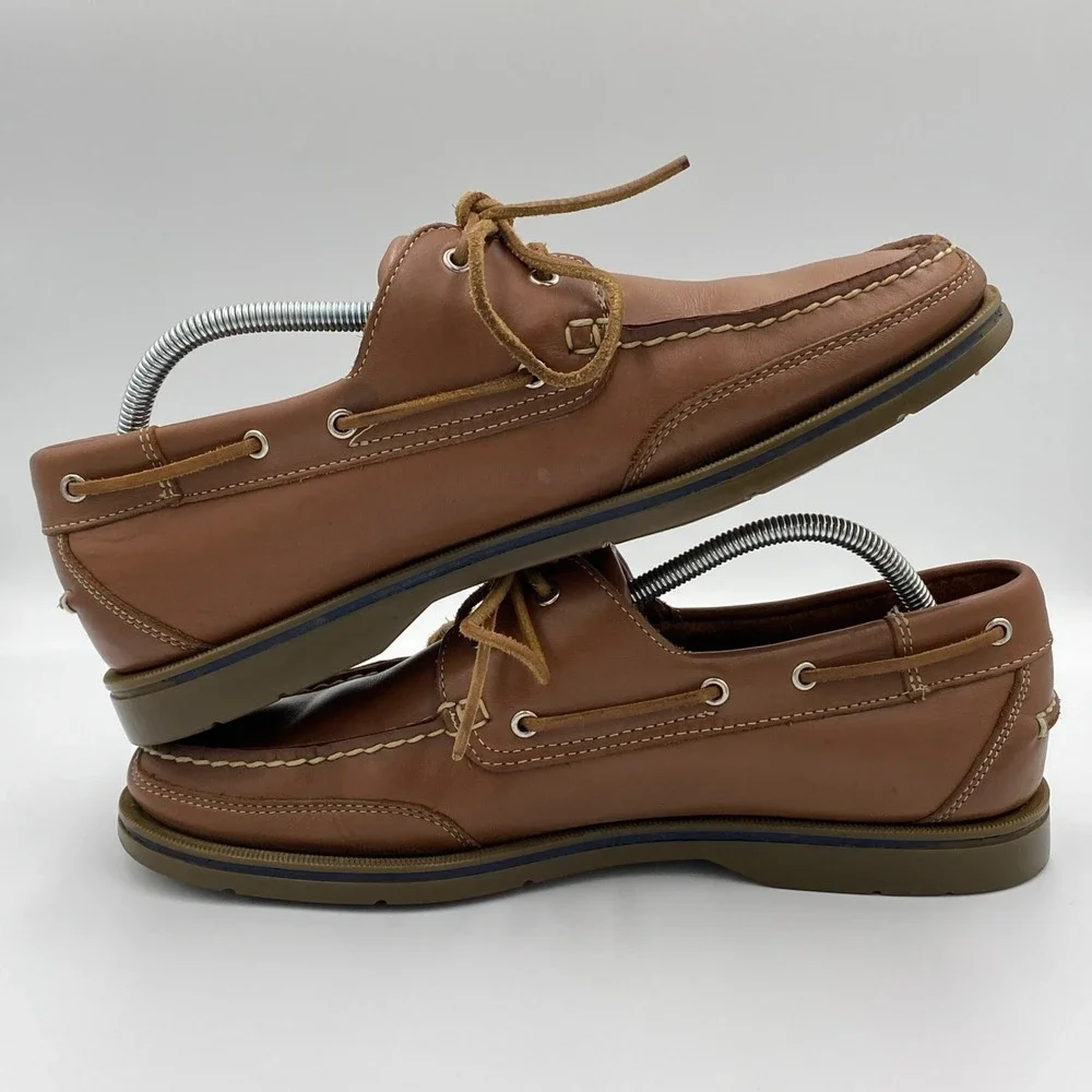 Rockport Bridgeport Boat Deck Shoes Men's 11 Brown Leather Lace Tie Washable